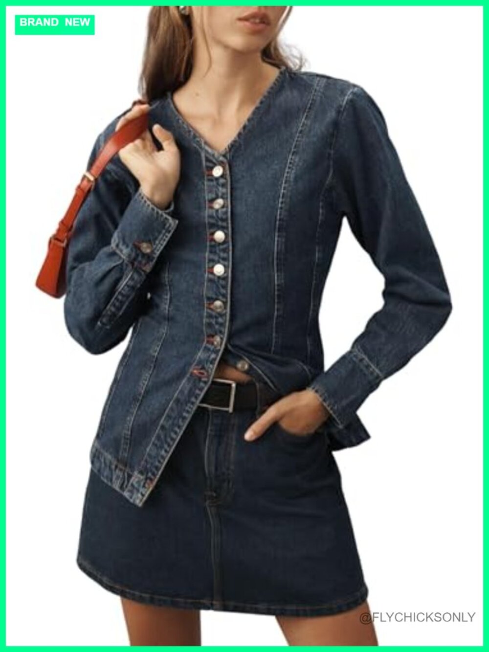 Collarless Denim Jacket Button Down Slim Fit Jean Jacket